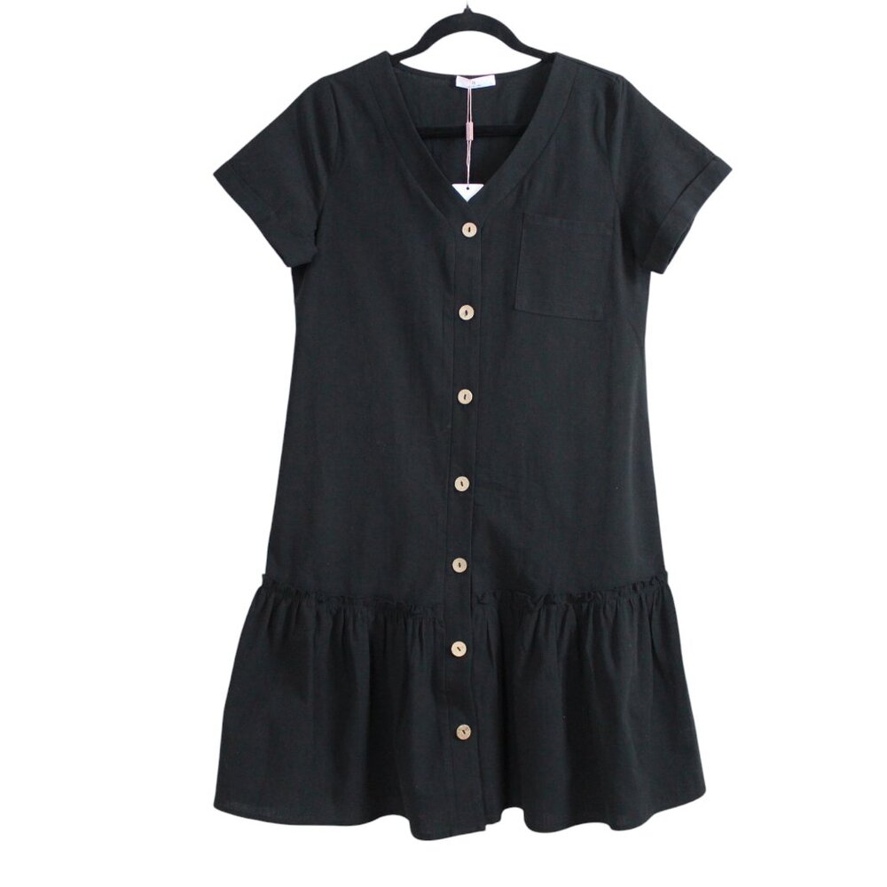 Hotouch Button Down Cotton Mini Shift Dress